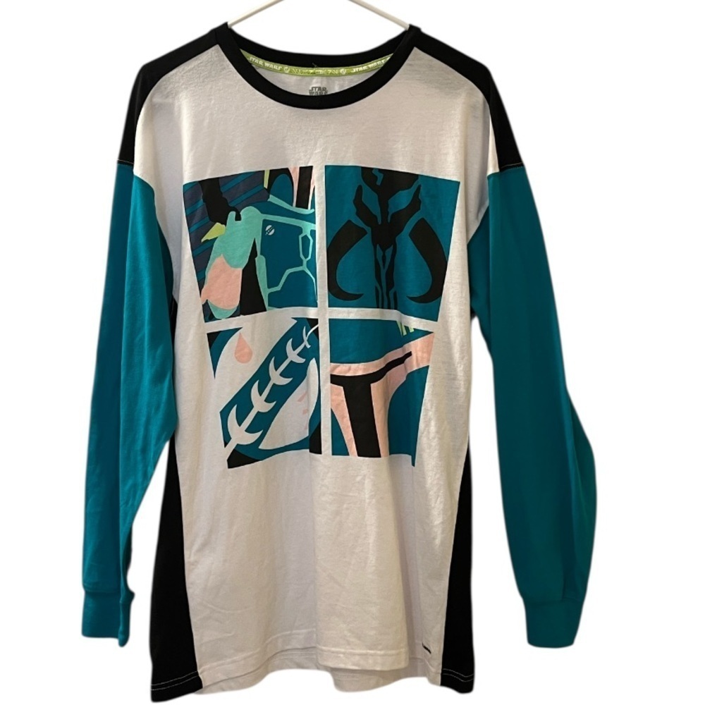 🆕Disney Star Wars Boba Fett Men's Long Sleeve T-Shirt Green Black White Size M